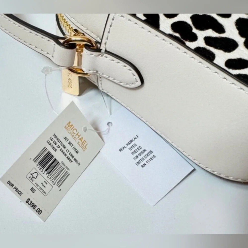 MICHAEL KORS JET SET ITEM CHAIN CROSSBODY BAG LIGHT CREAM MULTI CALF HAIR NWT - Picture 8 of 16